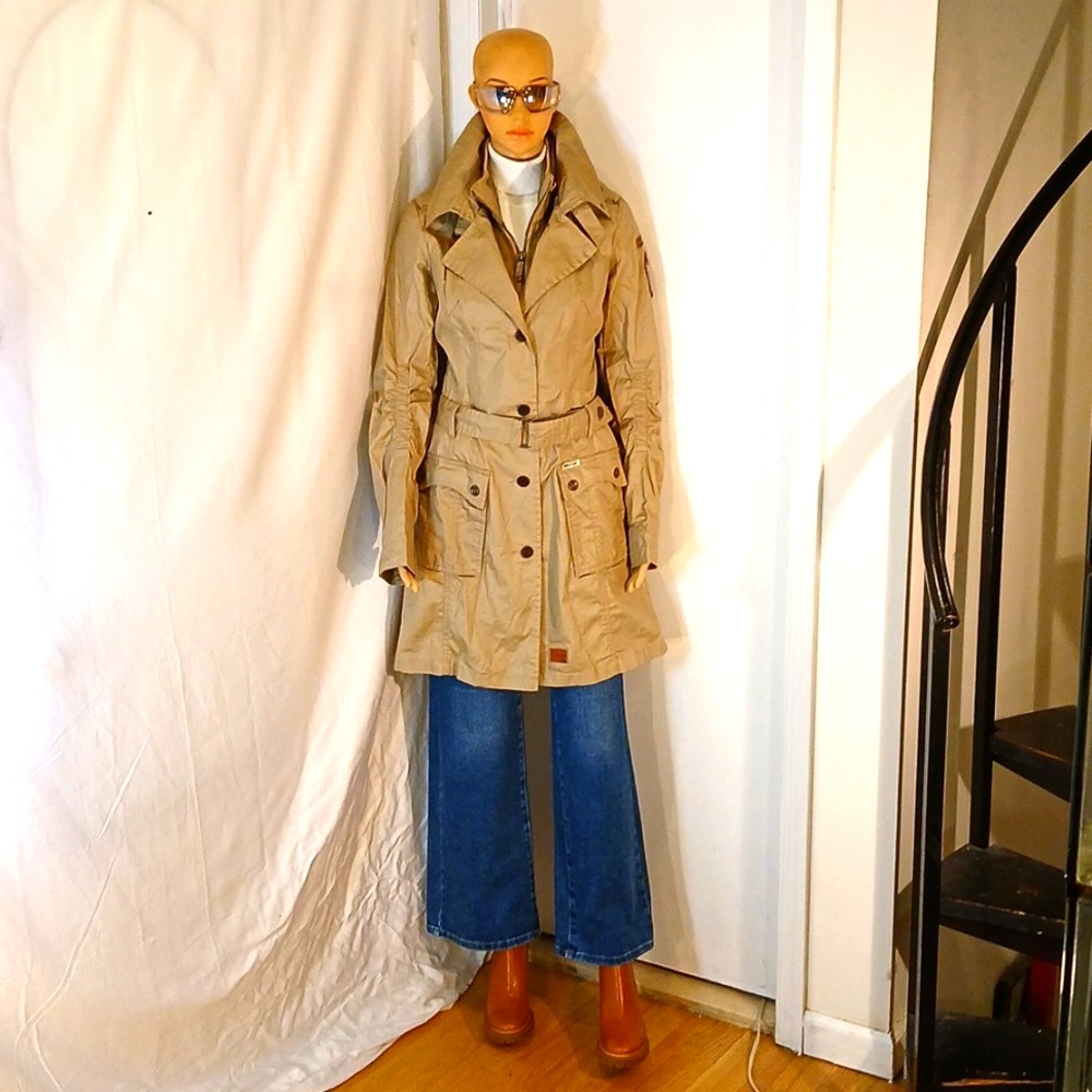 Like New Khujo Tan Kahki Safari Trench Coat